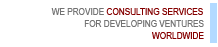 We deliver consulting services for developing ventures worldwide